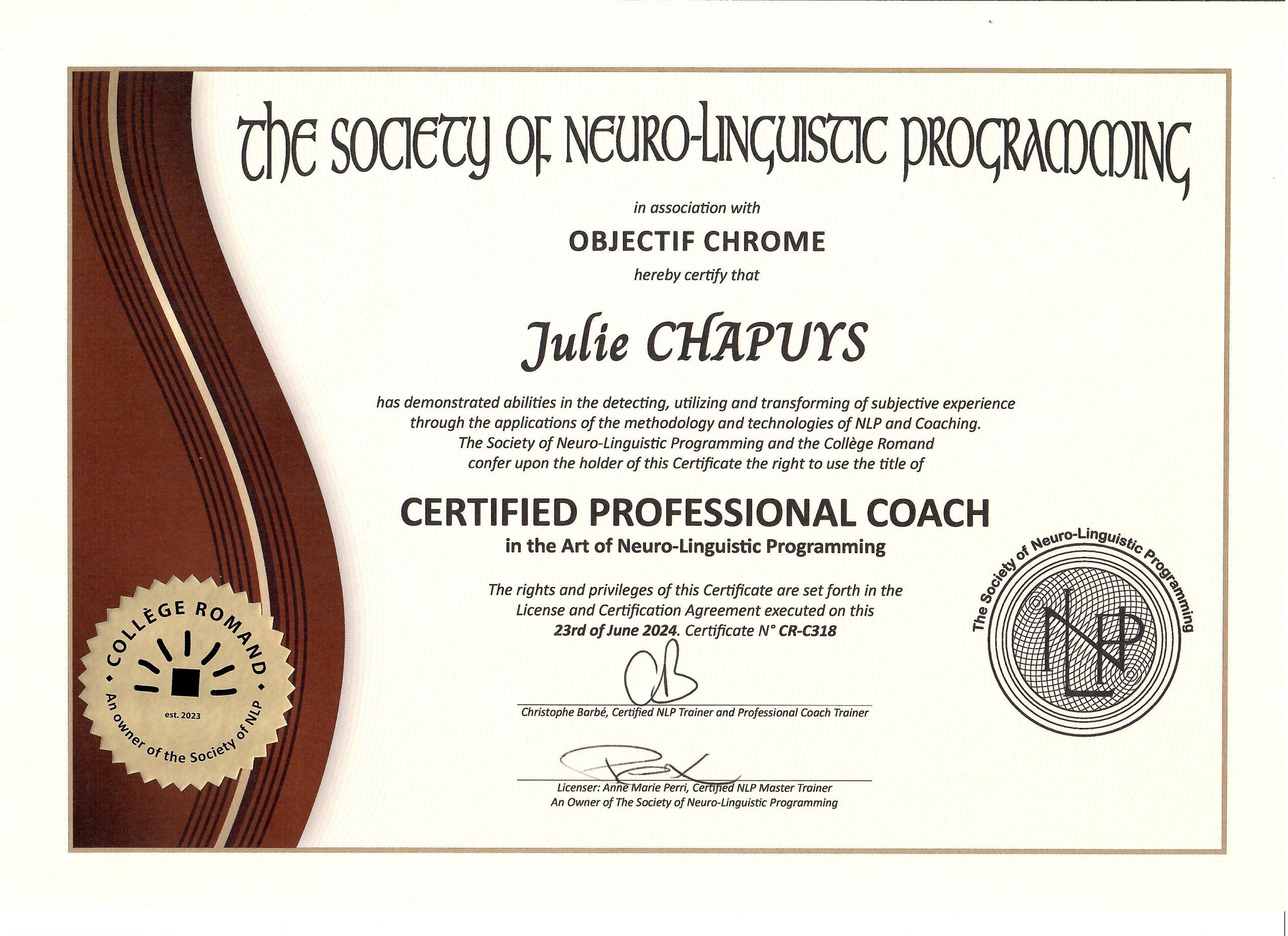 COPEA - Diplôme Coach PNL - Julie Chapuys Laffont