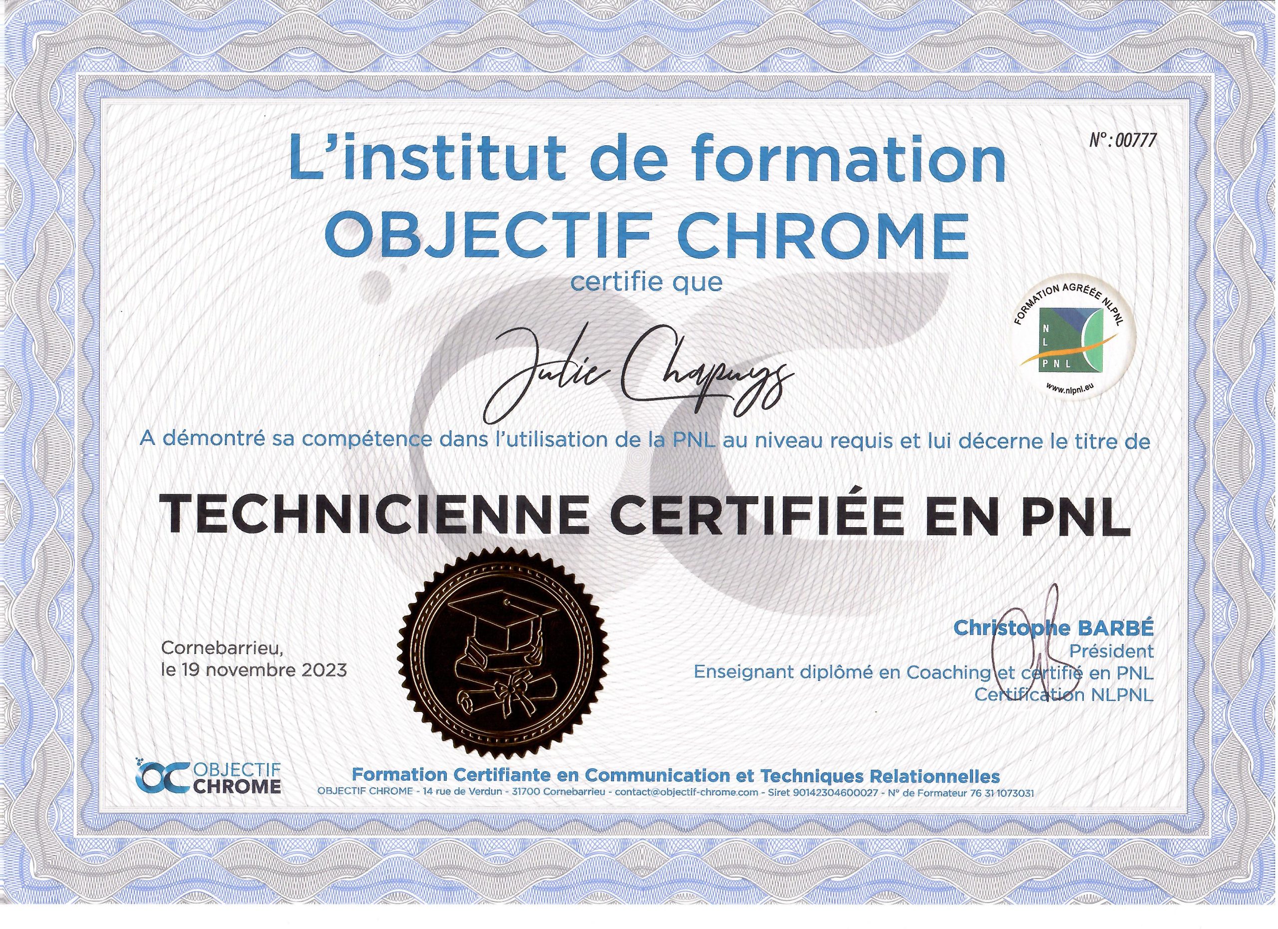 COPEA - Diplôme Technicien PNL - Julie Chapuys Laffont